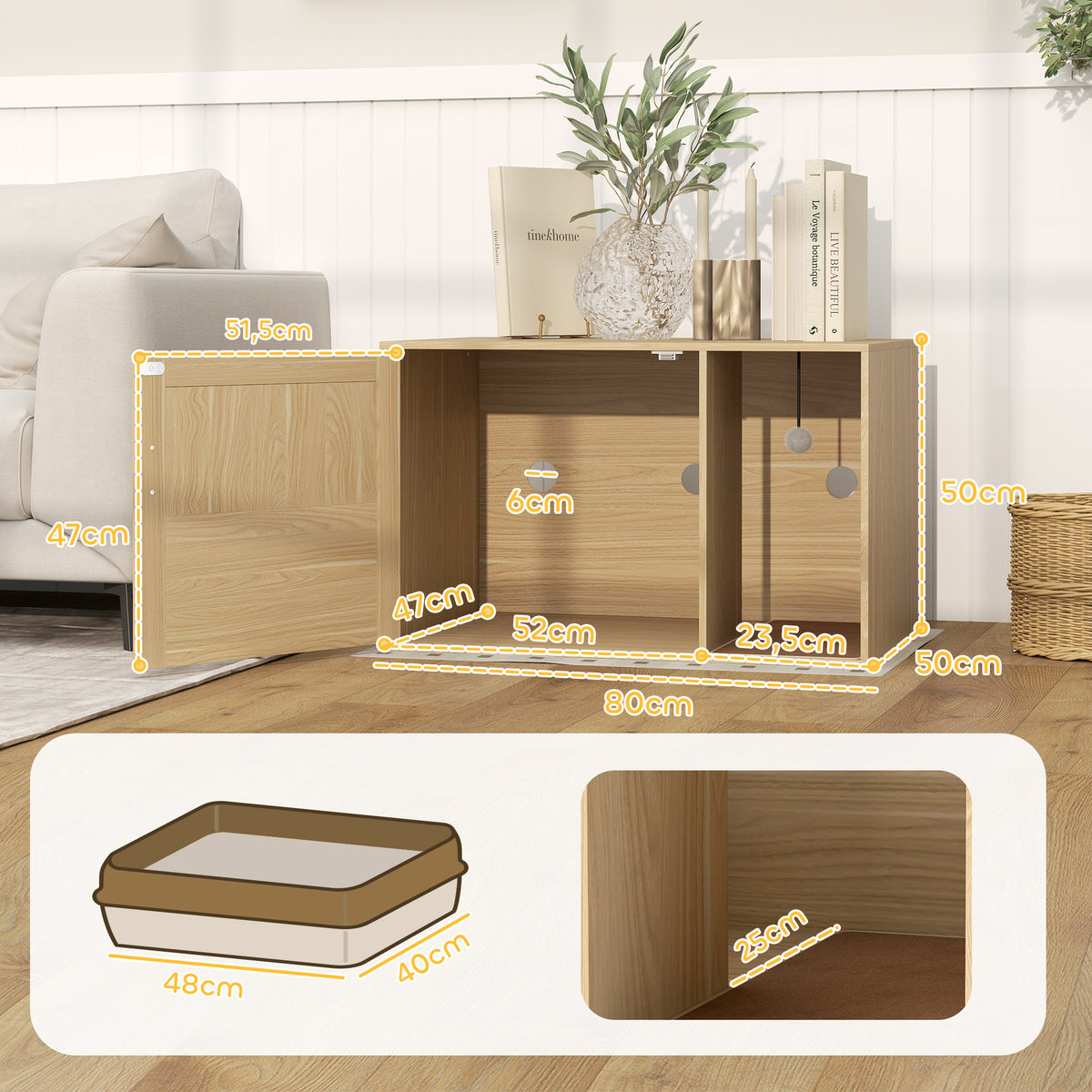 Mueble Arenero Pawhut Aglomerado De Madera Roble 80x50x50 Cm D31-105v00ak_2