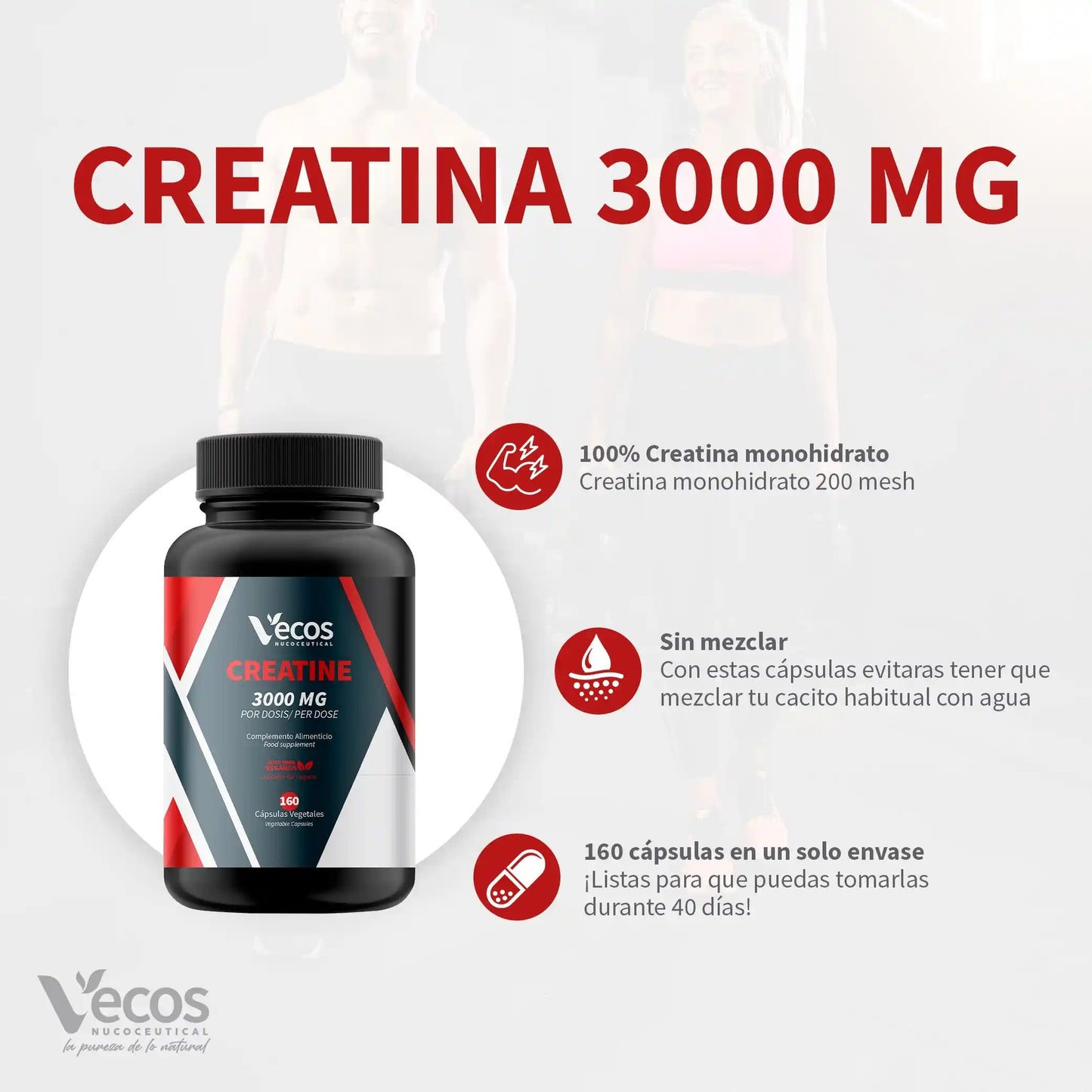 Creatina 3000 mg Vecos 160 capsulas