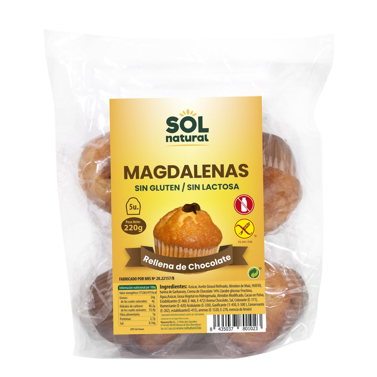 Magdalenas sin gluten con Chocolate Sol Natural 220 g