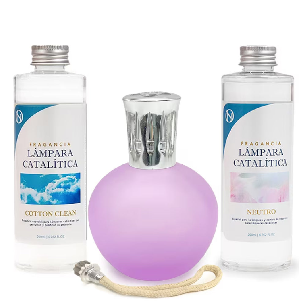 Pack Ahorro Lámpara Catalítica Fucsia Mate + Fragancia Cotton Clean 500ml + Limpiador Neutro 200ml + Mecha Repuesto_0