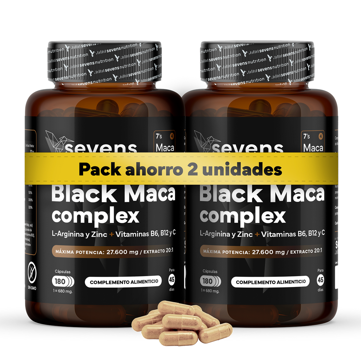 Pack 2x Maca Negra Con L-arginina Y Zinc + Vitaminas B6, B12 Y C. Reduce El Cansancio Y Aumenta Energía_0