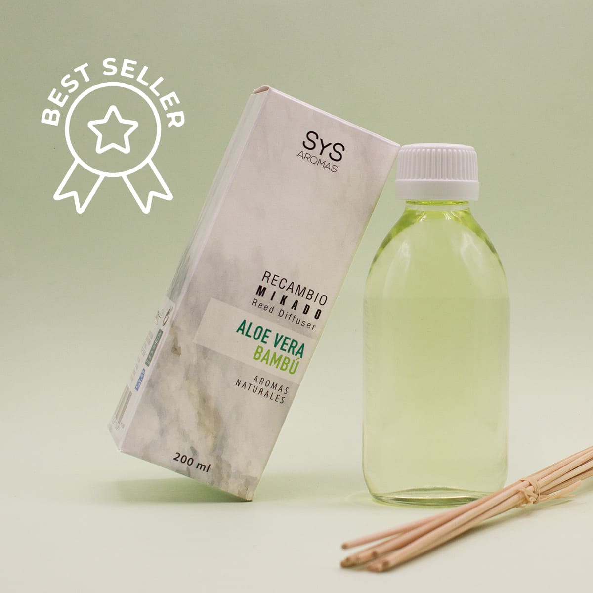 Recambio Mikado Aloe Vera-Bambú Mármol SYS Aromas 200 ml | Con Palos | Aroma Fresco y Herbal | Relajante_1