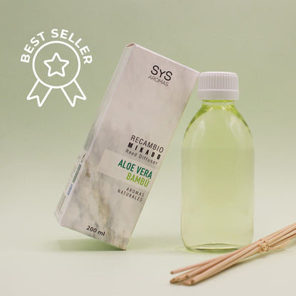 Recambio Mikado Aloe Vera-Bambú Mármol SYS Aromas 200 ml | Con Palos | Aroma Fresco y Herbal | Relajante_1