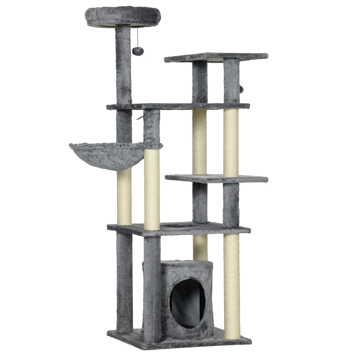 Pawhut Árbol Rascador Para Gatos Grande De 144 Cm Con Postes 49x49x144 Cm Gris_0