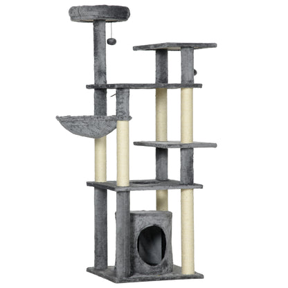 Pawhut Árbol Rascador Para Gatos Grande De 144 Cm Con Postes 49x49x144 Cm Gris_0