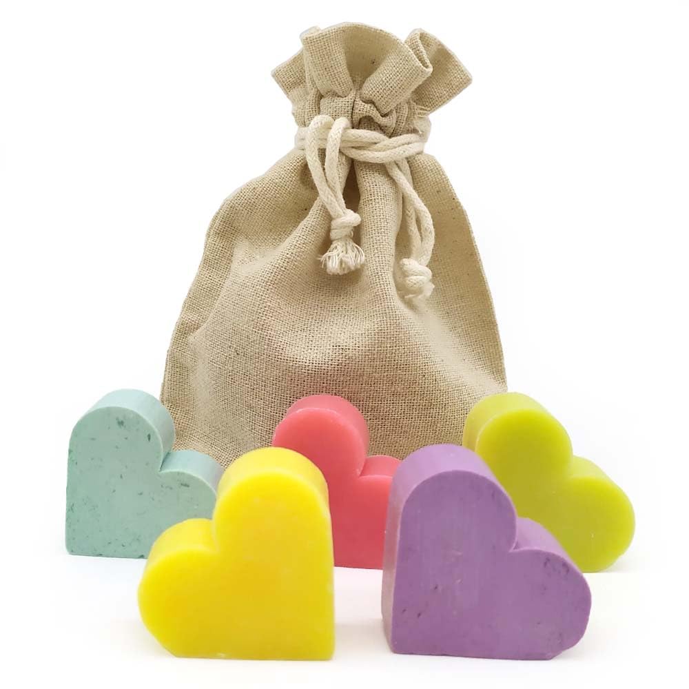 Bolsa De Yute Con 5 Jabones - Aroma Coco - Jabón De Glicerina Con Forma De Corazón - Detalle Para Invitados_5