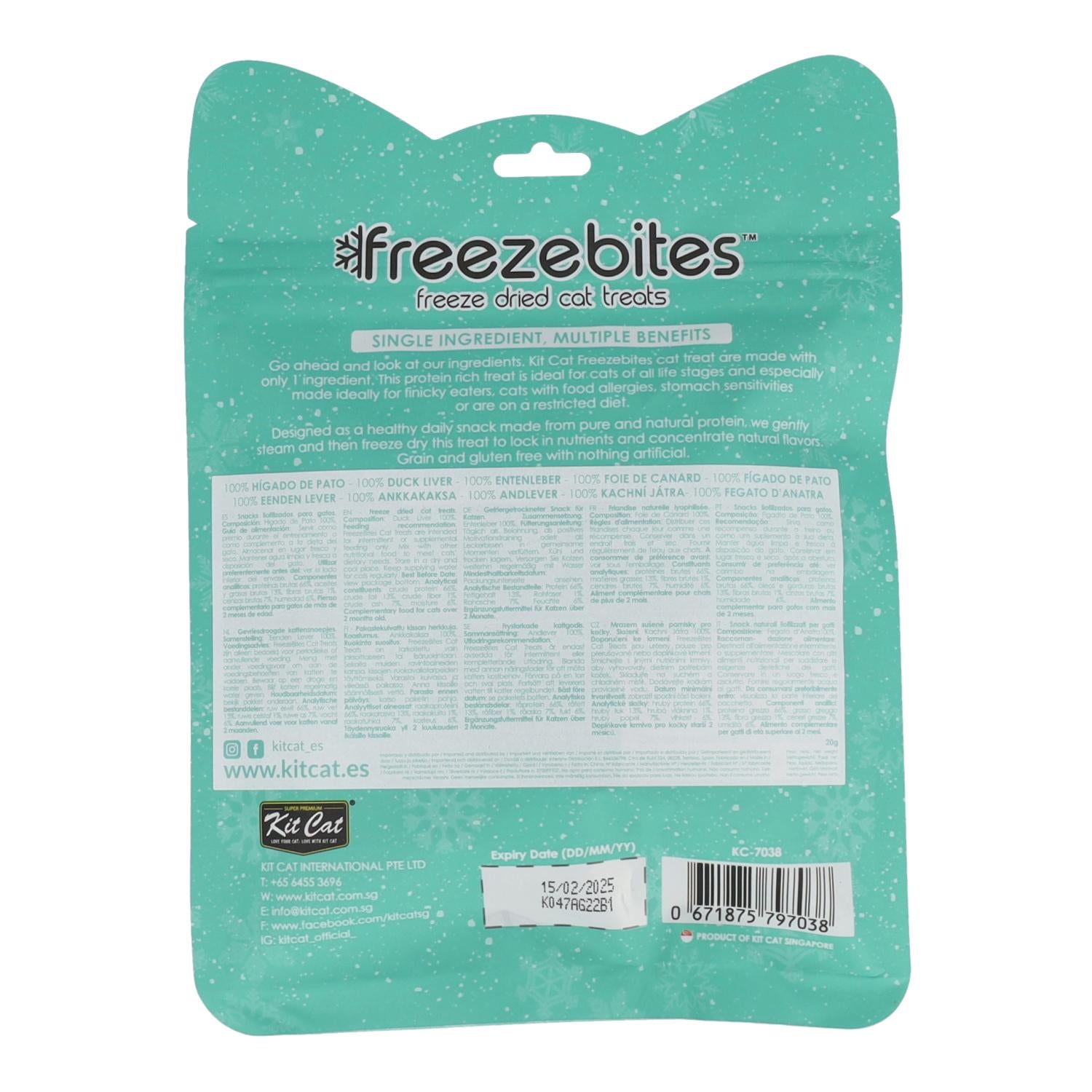 Kit Cat FreezeBites - Hígado de Pato 20 g Snack liofilizado natural para gatos