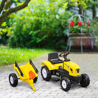 Homcom Tractor A Pedales Para Niños De 3 Años Con Remolque 133x42x51 Cm Amarillo_1