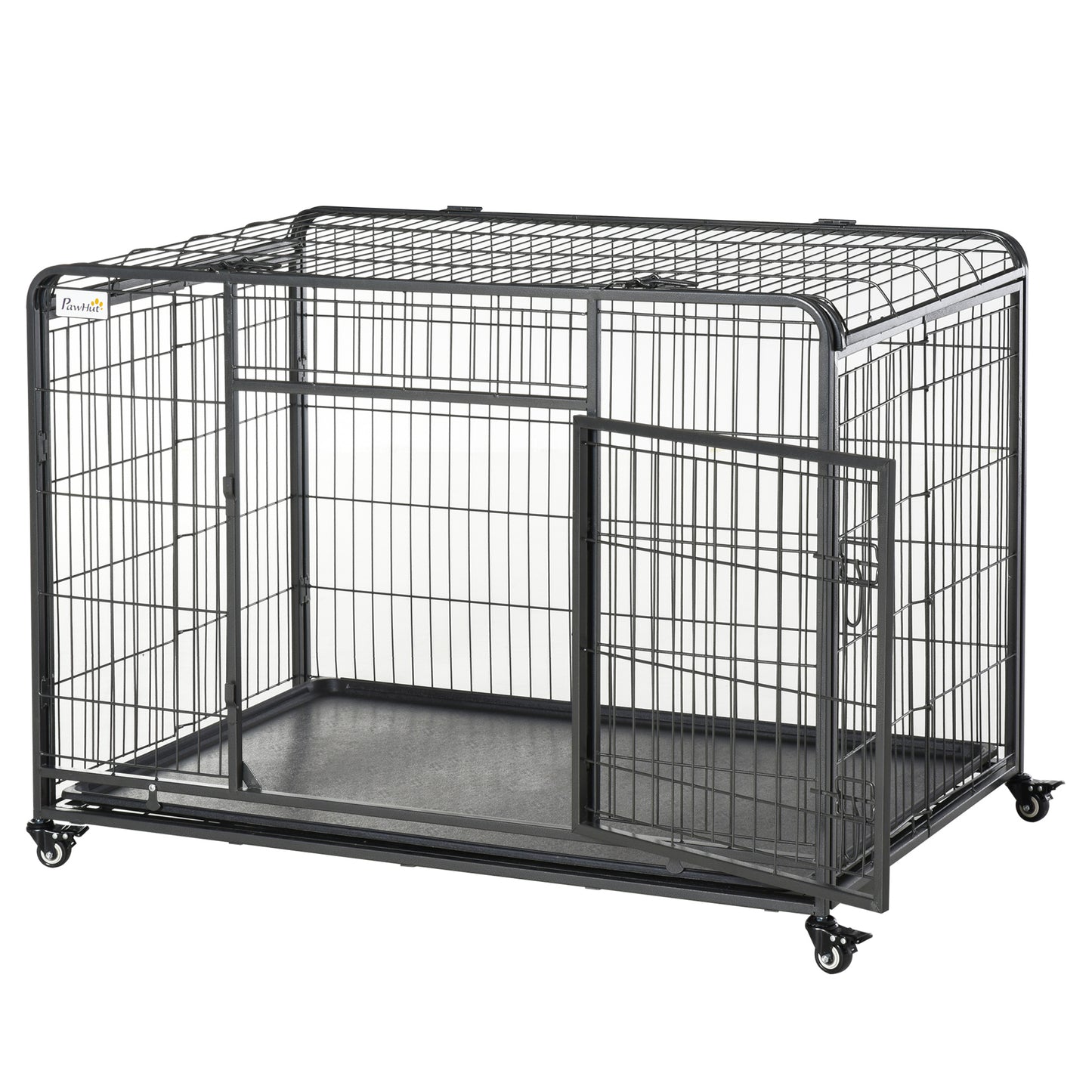 Pawhut Jaula De Metal Para Perros Plegable Con Ruedas Bandeja Extraíble_1