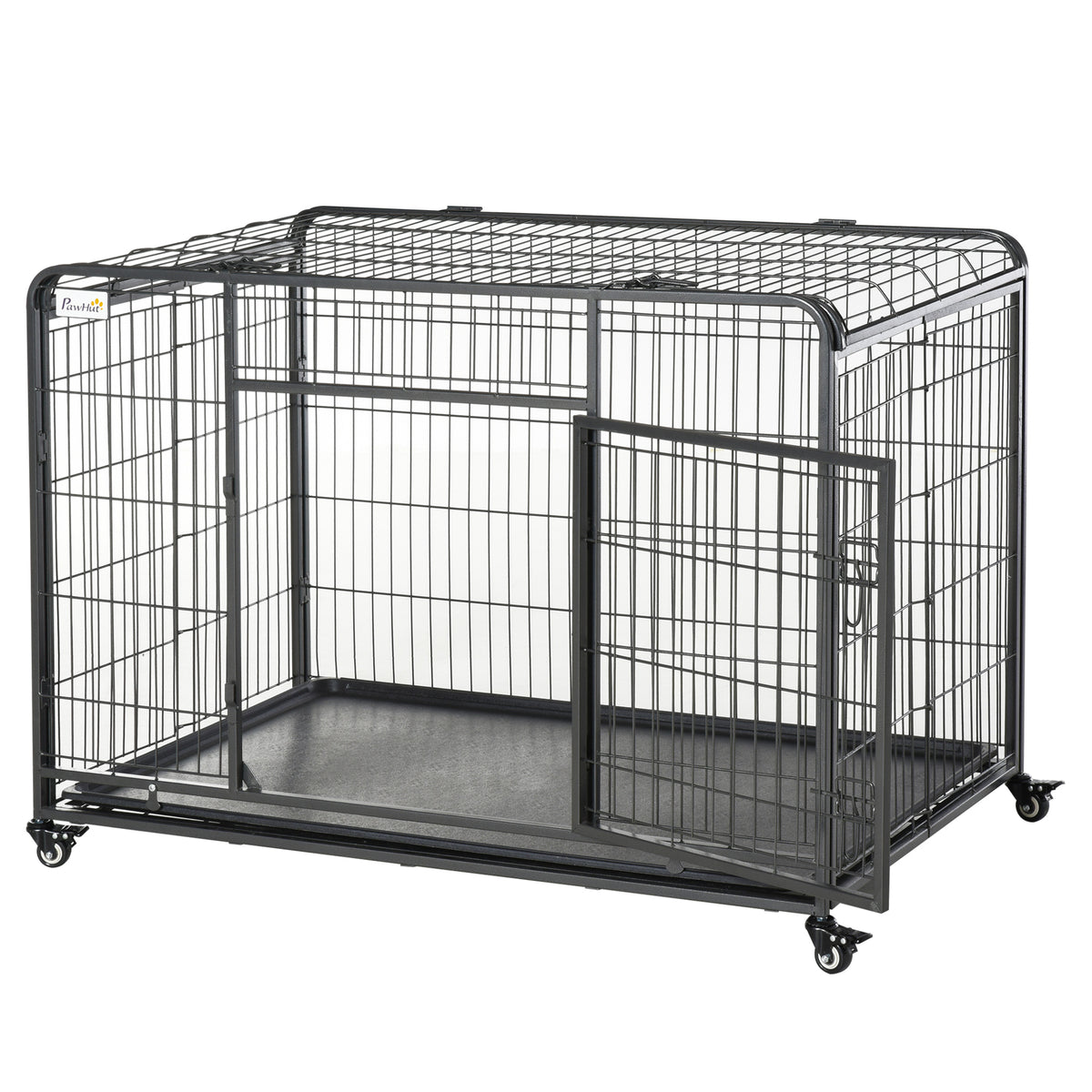 Pawhut Jaula De Metal Para Perros Plegable Con Ruedas Bandeja Extraíble_1
