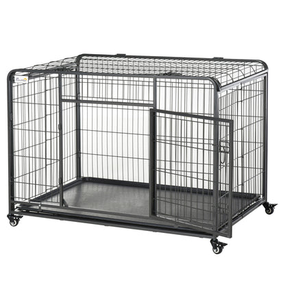 Pawhut Jaula De Metal Para Perros Plegable Con Ruedas Bandeja Extraíble_1