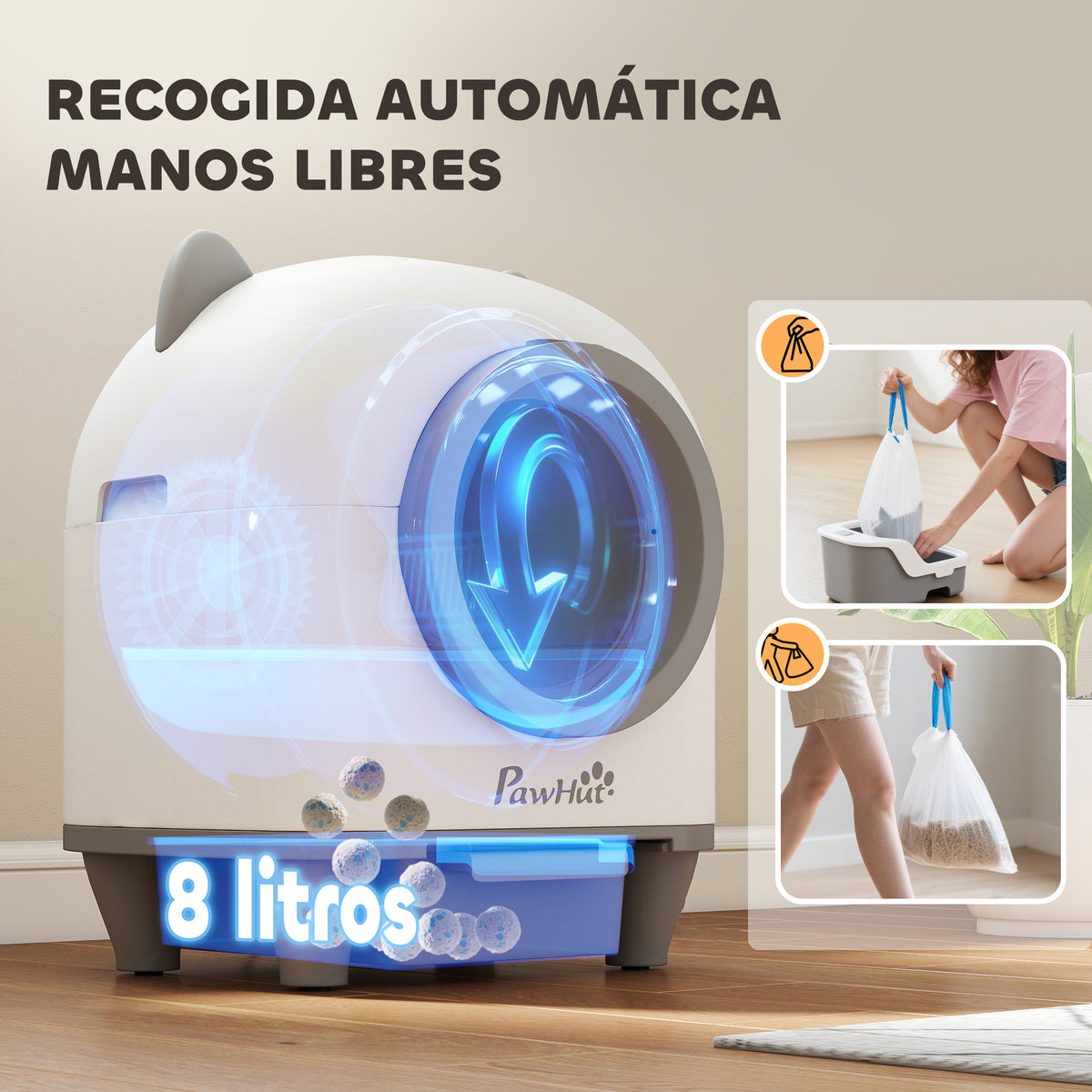 Pawhut Arenero Gatos Autolimpiable 80l Eliminación De Olores Control De App_5
