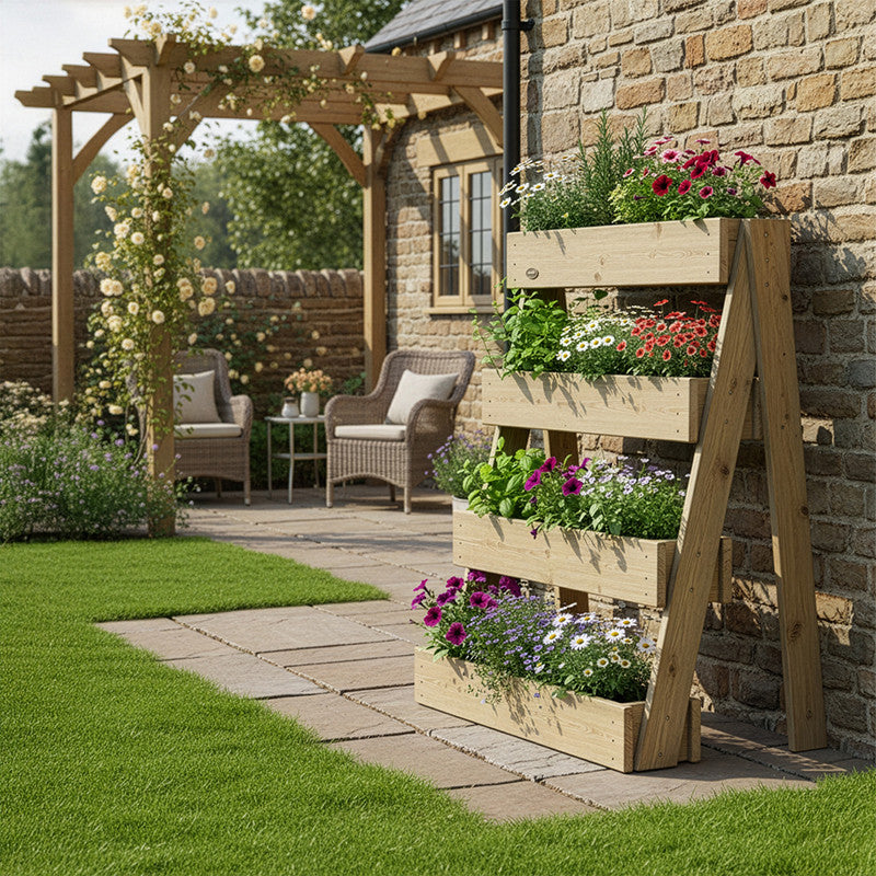 Jardinera Vertical Madera Tratada Exterior Stand Line Island KD 4B Hortalia_1