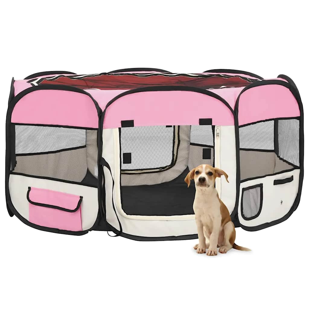 Parque De Perros Plegable Y Bolsa Transporte Rosa 145x145x61cm_1