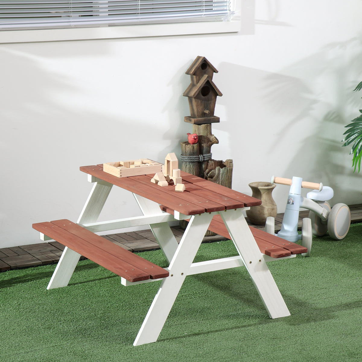 Mesa Picnic Infantil Outsunny 89x79x50 Cm Marrón_1