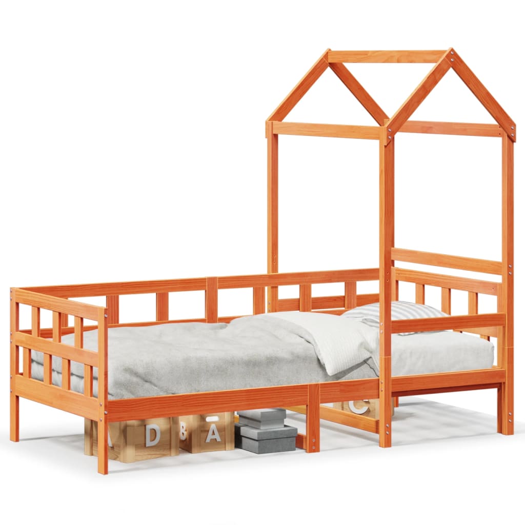 Sofá Cama Con Techo Madera Maciza Pino Marrón Cera 80x200 Cm_0