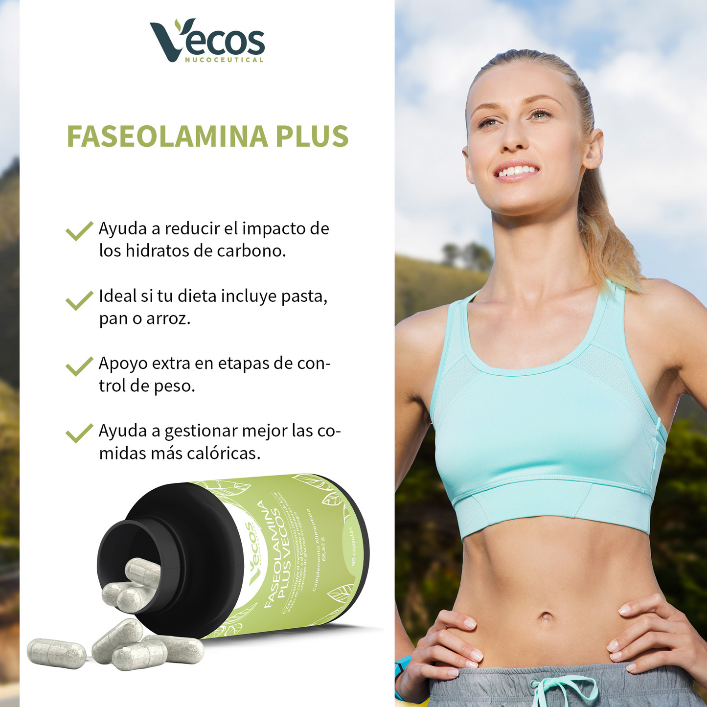 Faseolamina Plus 2400 Mg Vecos 90 Cápsulas | Bloqueador De Carbohidratos Y De Apetito | Con Banaba Y Cromo_3