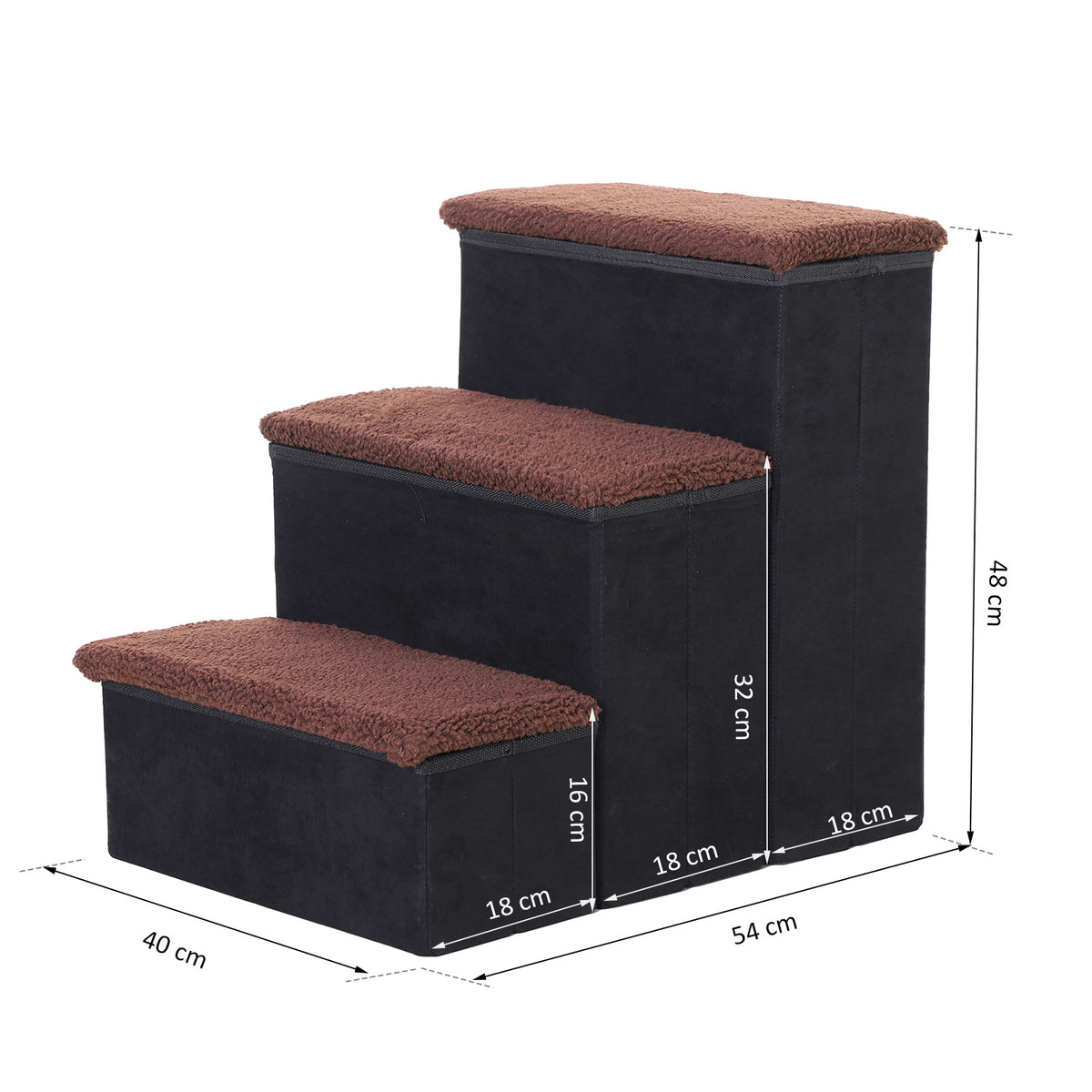 Escalera Para Mascotas 3 Peldaños Plegable Con Tapas Abatibles 40x54x48cm Negro_2