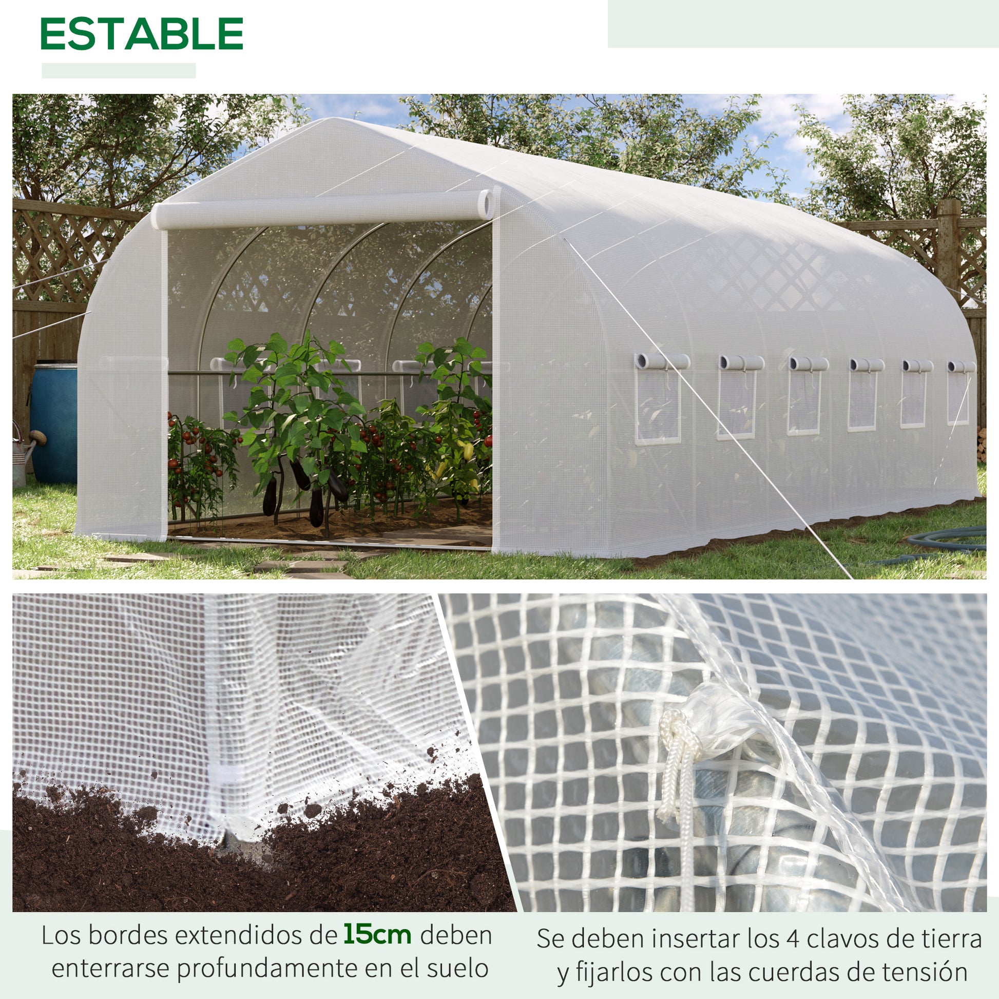 Homcom Invernadero Túnel 595x300x200 Cm 12 Ventanas Y Puerta Enrollable Blanco_5