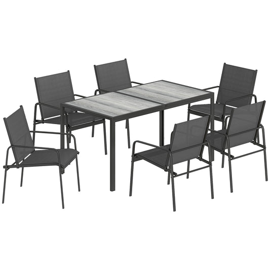 Outsunny Conjunto De Mesa Y Sillas Jardín De 7 Piezas Con Sillas Transpirables_0