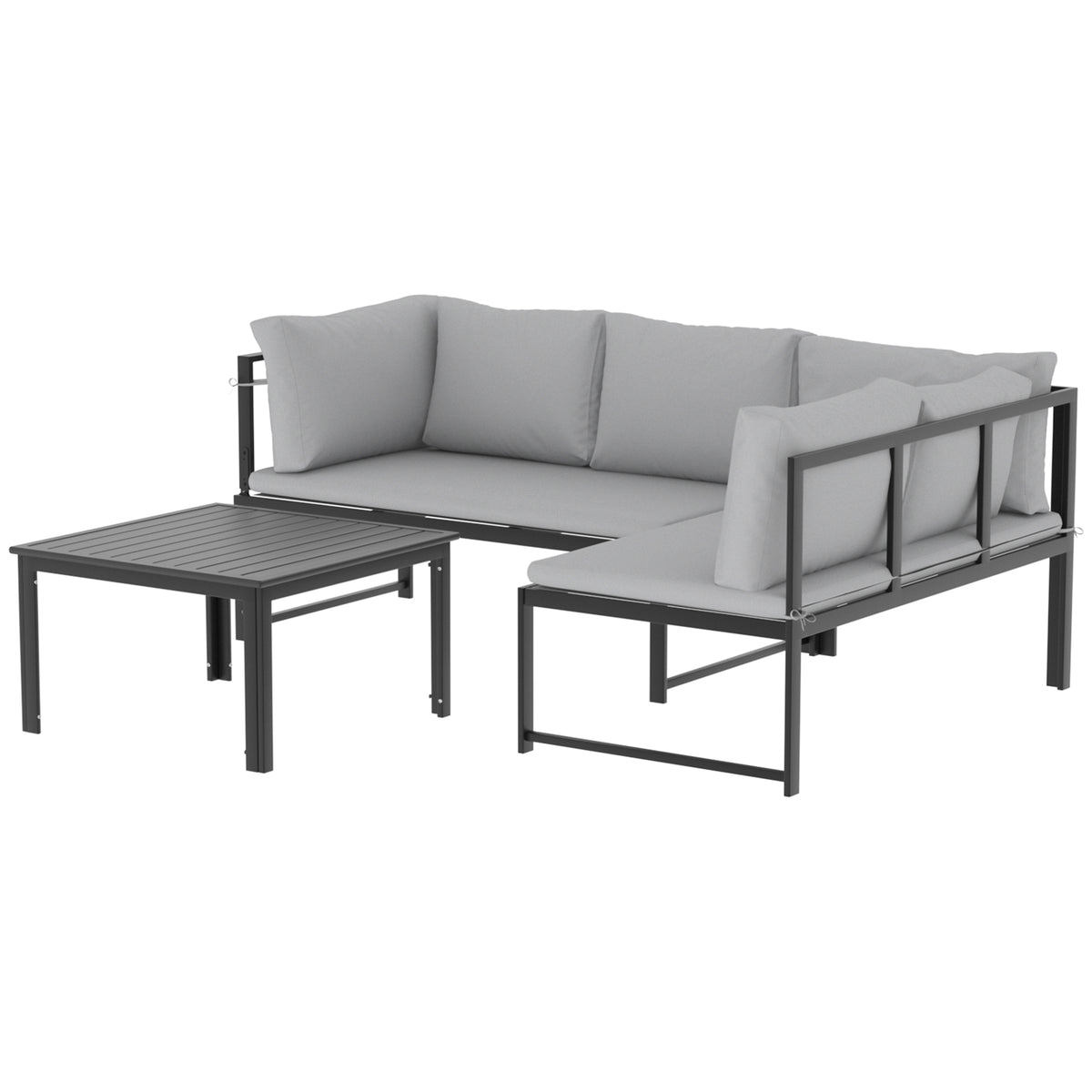 Outsunny Conjunto De Jardín Exterior De 3 Piezas En Forma De L Con Cojines Gris_4