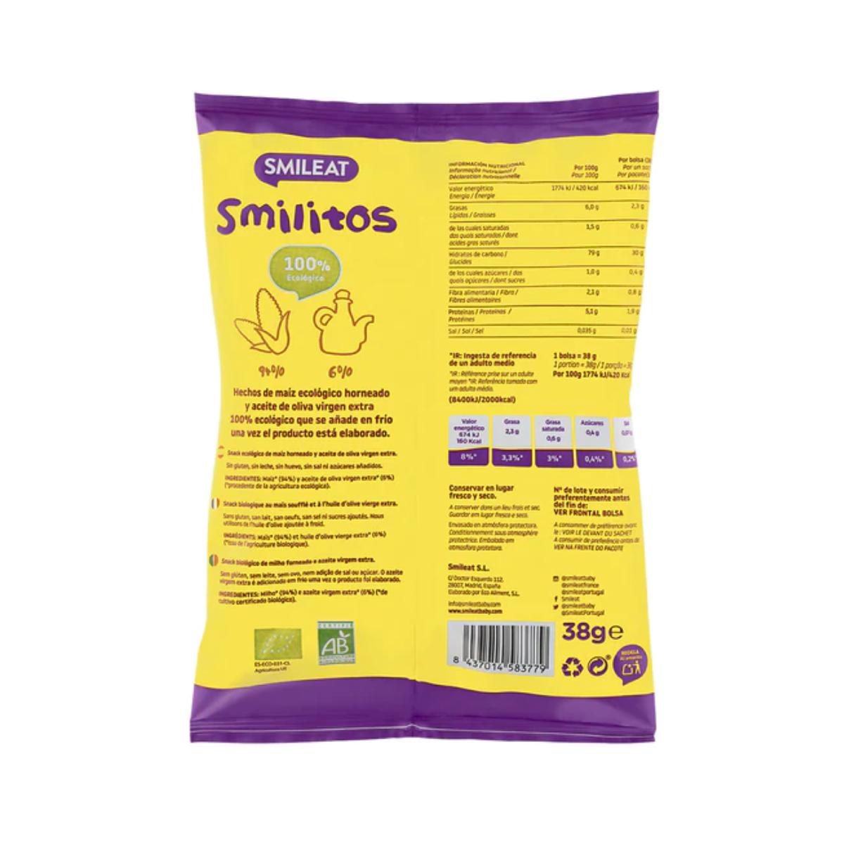 Pack 12x Smilitos, gusanitos de maíz ecológico Smileat, 38g