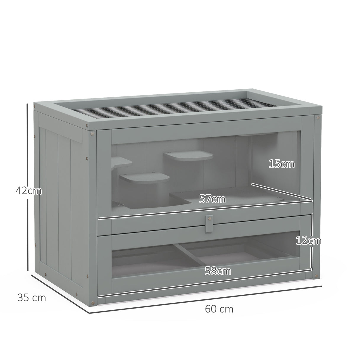 Pawhut Jaula Para Hámster De Madera Con Plataformas Escaleras 60x35x42 Cm Gris_2