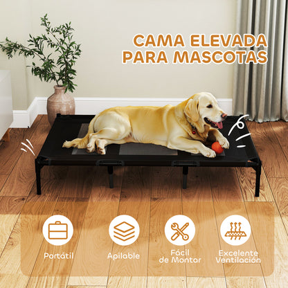 Pawhut Cama Elevada Para Perros Grandes Con Bolsa De Tela Oxford Negro_4