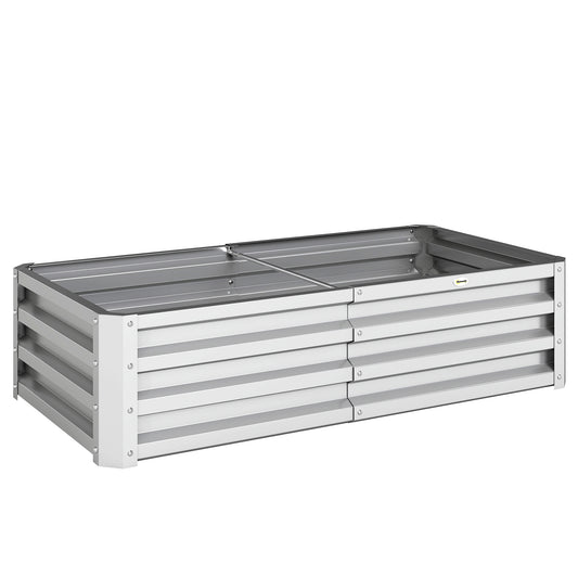 Outsunny Jardinera Elevada Rectangular De Acero Galvanizado 120x60x30,5 Cm Plata_0