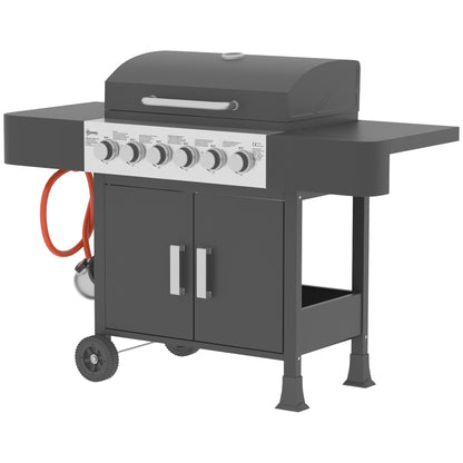 Outsunny Barbacoa De Gas Con 6 Quemadores 15 Kw Termómetro Mesas Laterales Negro_3
