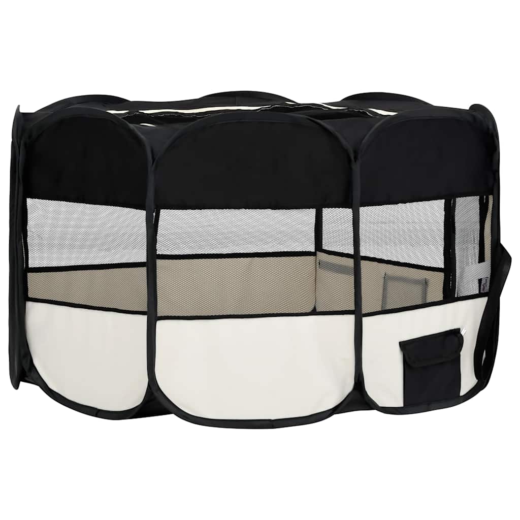 Parque De Perros Plegable Y Bolsa Transporte Negro 145x145x61cm_3
