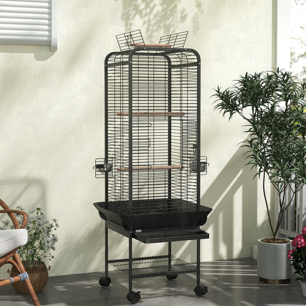 Pawhut Jaula Para Pájaros Con Ruedas Estante 62,5x62,5x146 Cm Gris Oscuro_3