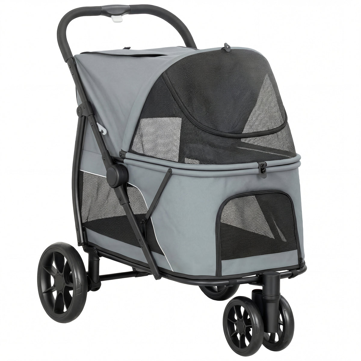 Pawhut Carrito Para Perros Medianos Plegable Con 3 Ruedas Cojín Lavable Gris_1
