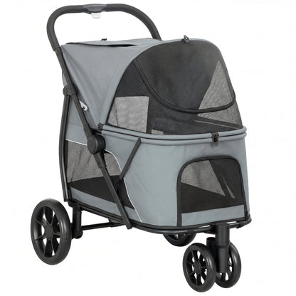 Pawhut Carrito Para Perros Medianos Plegable Con 3 Ruedas Cojín Lavable Gris_1