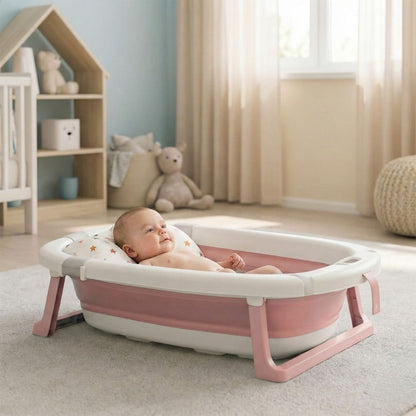 Bathby Bañera Plegable Rosa Para Bebés, Cojín Reductor, Termómetro, Patas Antideslizantes (rosa Pastel)_1