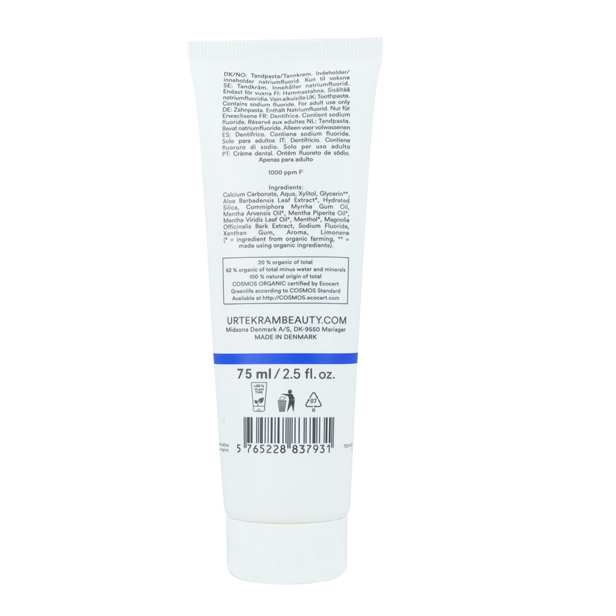 Dentífrico Menta con Flúor orgánico Urtekram 75 ml