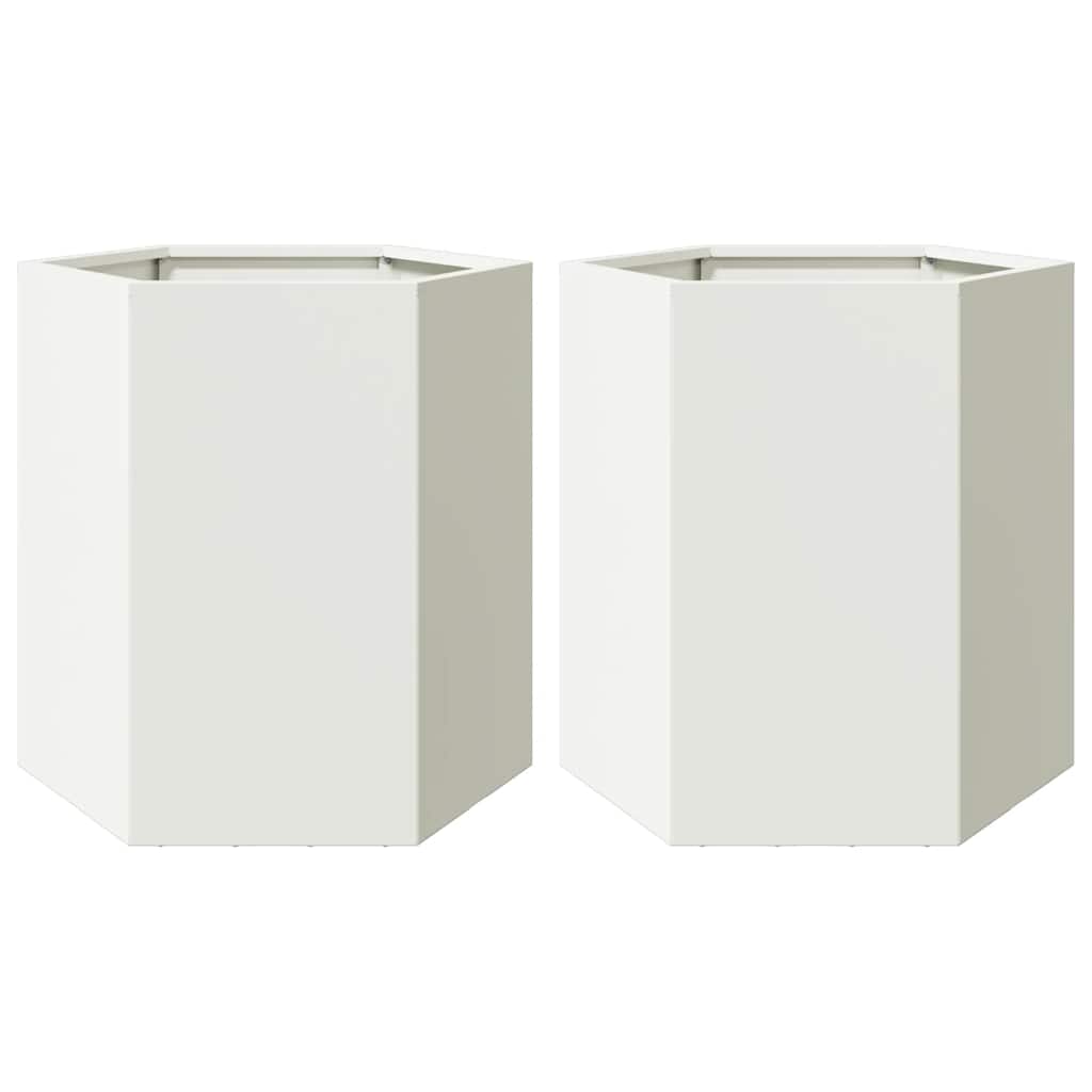 Jardineras Hexagonales 2 Uds Acero Blanco 46x40x45 Cm_0