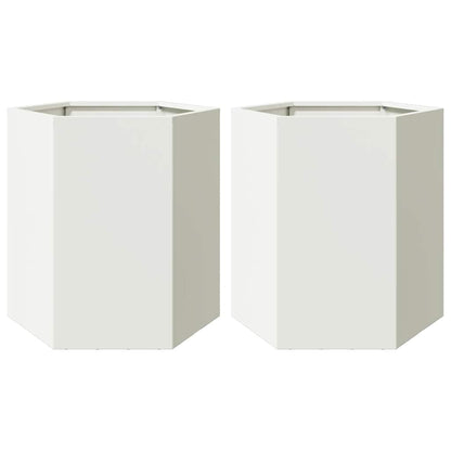 Jardineras Hexagonales 2 Uds Acero Blanco 46x40x45 Cm_0