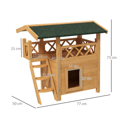 Pawhut Casa Para Gatos De Madera 77x50x73 Cmcon Techo Asfáltico Escalera Natural_2