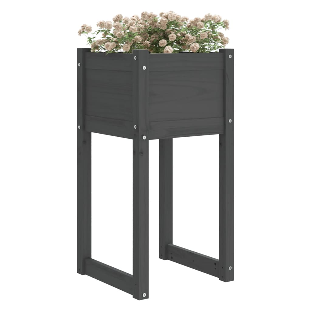 Jardinera De Madera Maciza De Pino Gris 40x40x81 Cm_2