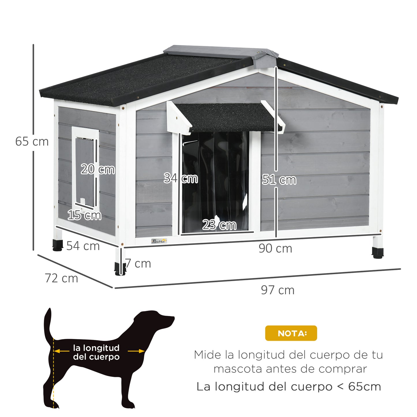 Pawhut Caseta Para Perros De Exterior Con Techo Asfáltico 97x72x65 Cm Gris_2