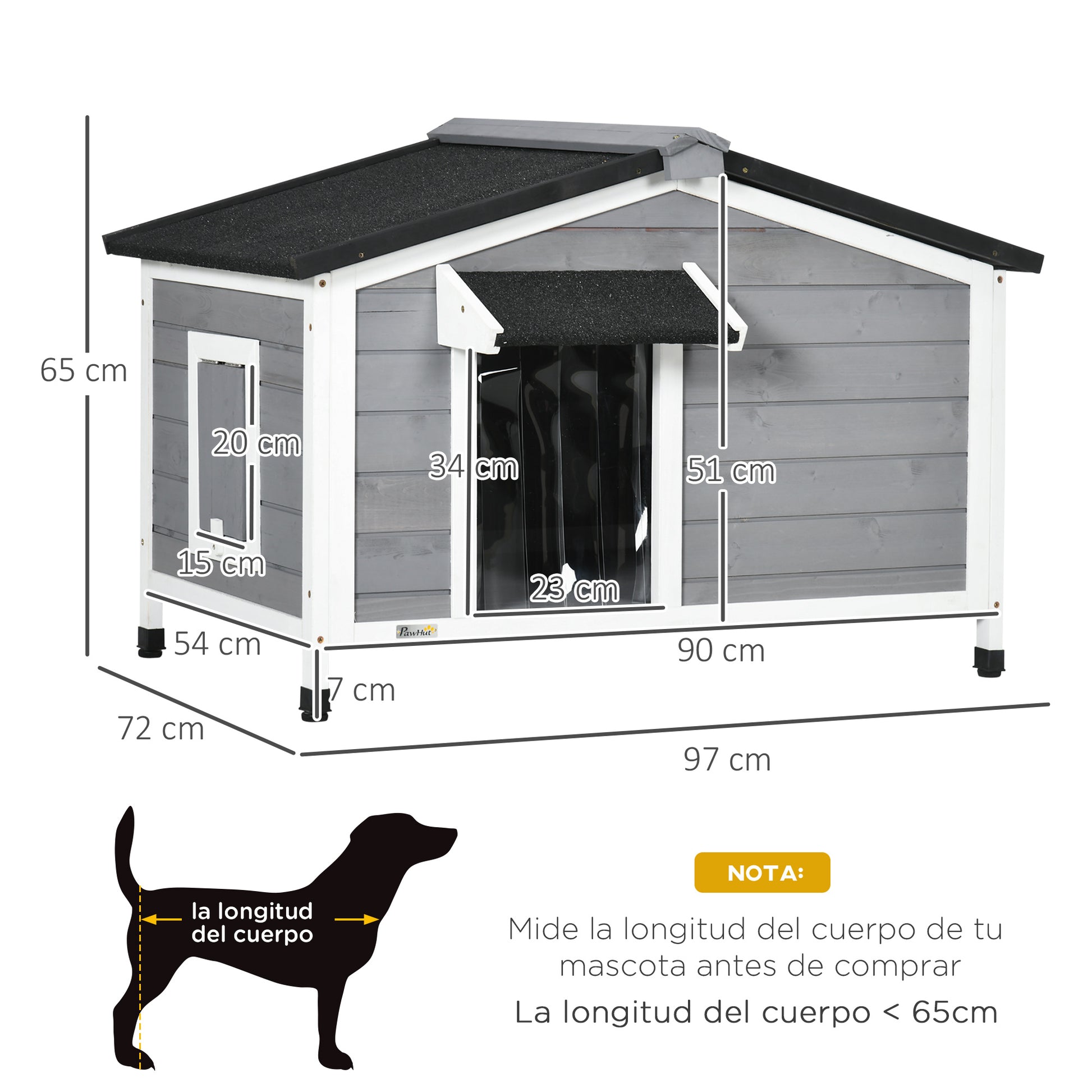 Pawhut Caseta Para Perros De Exterior Con Techo Asfáltico 97x72x65 Cm Gris_2