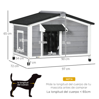 Pawhut Caseta Para Perros De Exterior Con Techo Asfáltico 97x72x65 Cm Gris_2