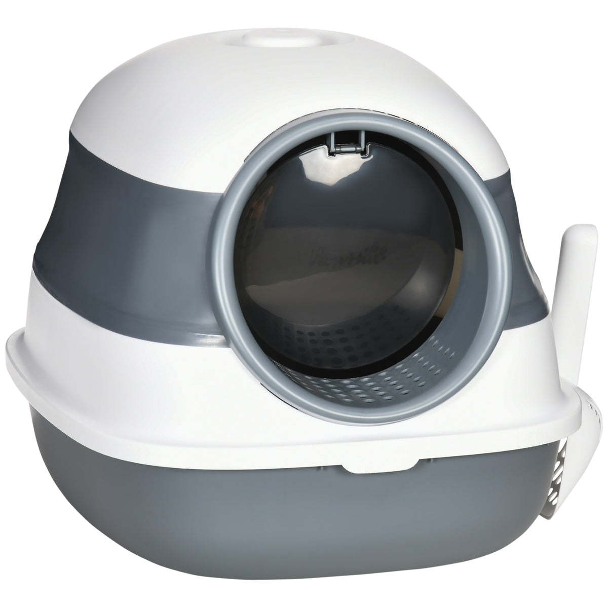 Pawhut Arenero Para Gatos Cubierto Plegable Con Pala 52x41x38 Cm Blanco Y Gris_0