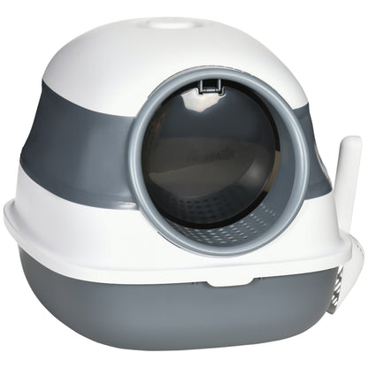 Pawhut Arenero Para Gatos Cubierto Plegable Con Pala 52x41x38 Cm Blanco Y Gris_0