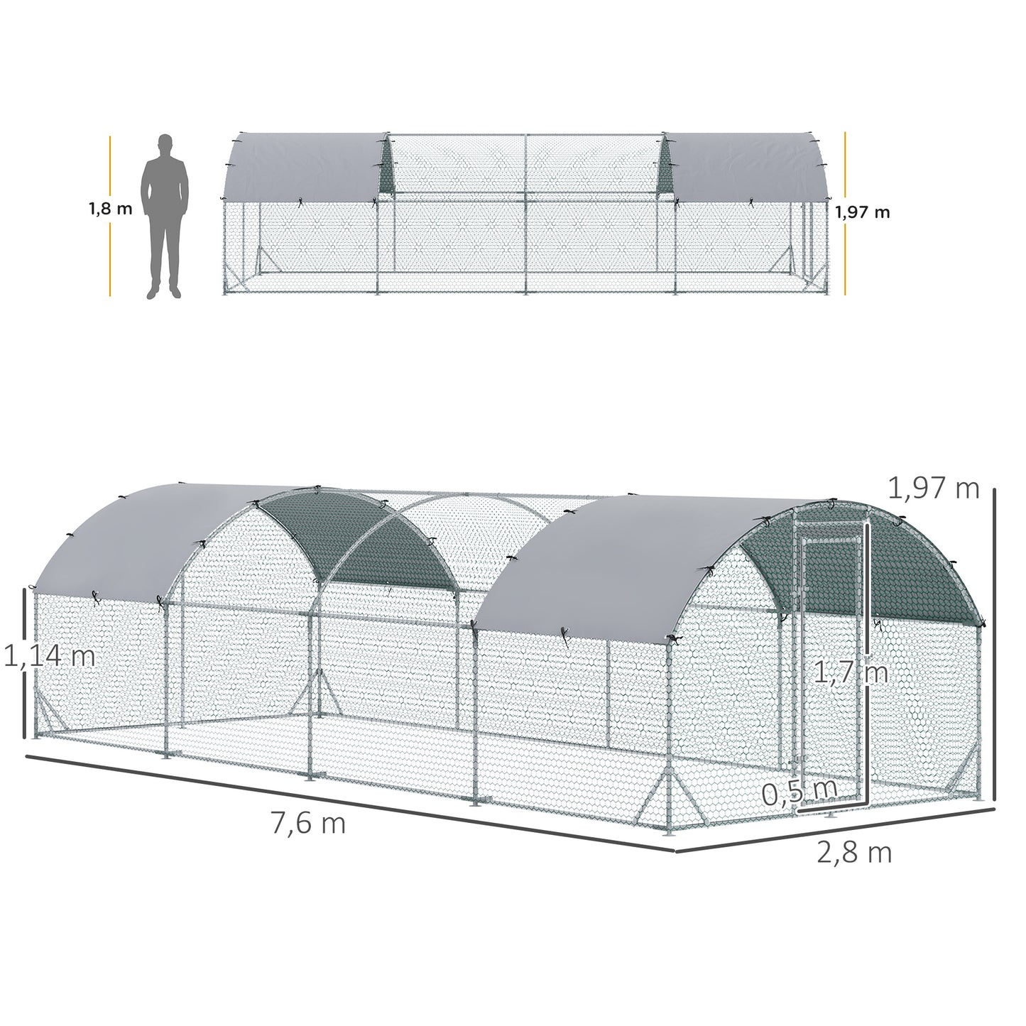 Pawhut Gallinero Para Exterior Grande De Acero Galvanizado 280x760x197 Cm Plata_2