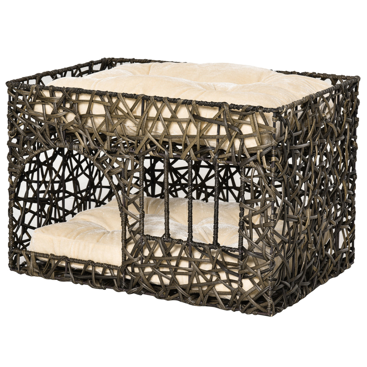 Pawhut Cesta De Ratán Para Gatos De 2 Alturas Con 2 Cojines Suaves Y Ventana_0