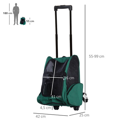 Pawhut Transportín 2 En 1 Para Mascotas Carrito Mochila Ruedas 42x25x55 Cm Verde_2