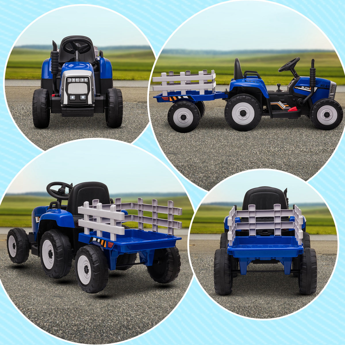 Homcom Tractor Eléctrico Con Remolque Para Niños 3-6 Años 136,5x50x52,5 Cm Azul_4