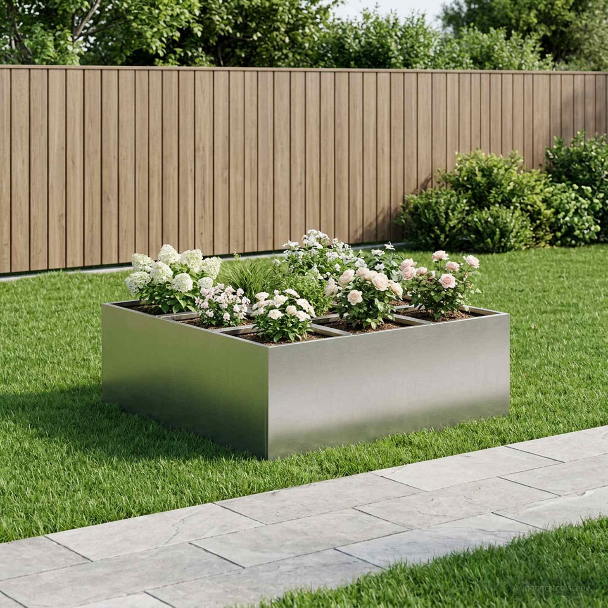 Macetero De Jardín Plateado 100 X 100 X 40 Cm Acero Inoxidable_1